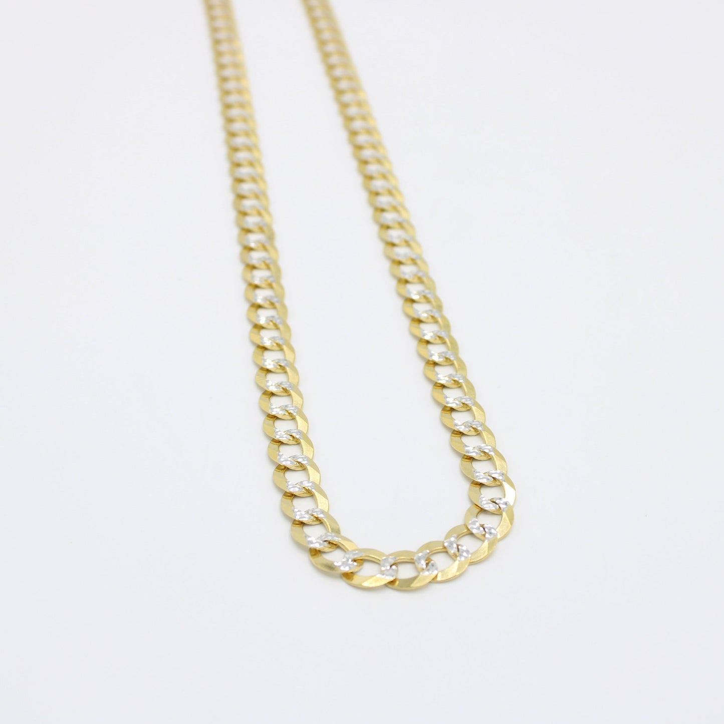14K Solid Flat Cuban Chain Two Tones Yellow Gold