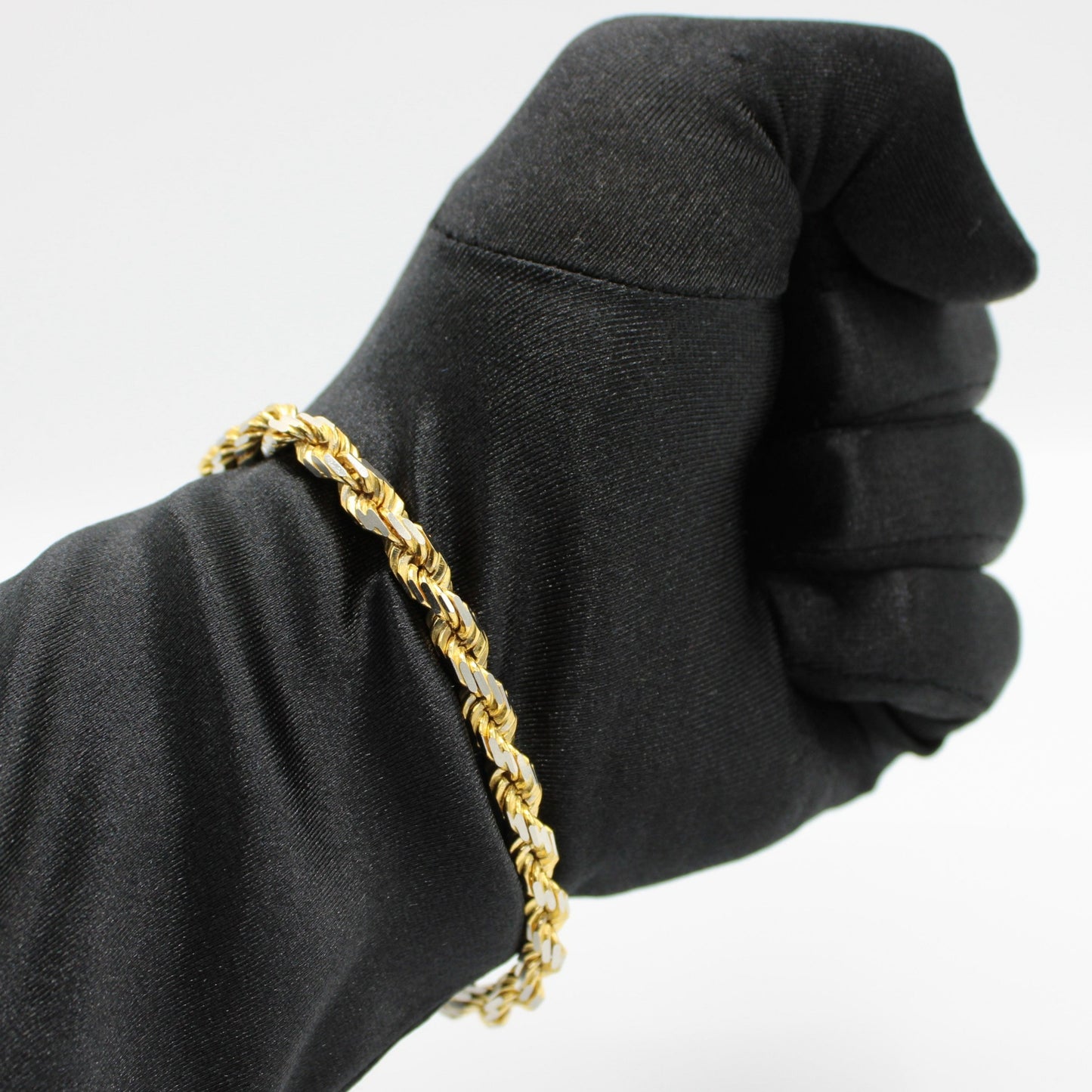 14K Solid Rope Bracelet Two Tones Yellow Gold