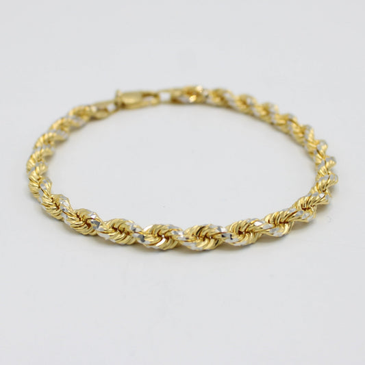 14K Solid Rope Bracelet Two Tones Yellow Gold