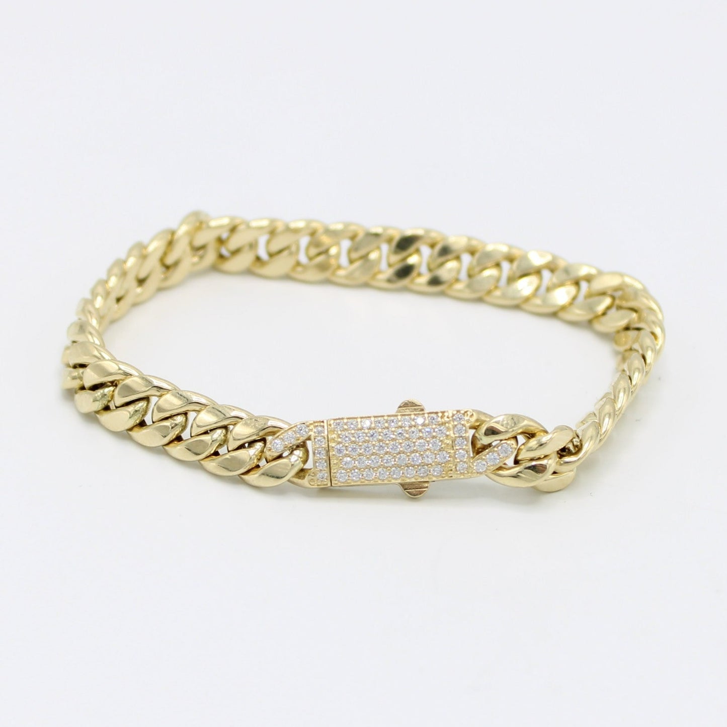 14K Women's Semi-Solid Cuban Bracelet Cz Stones At Lock