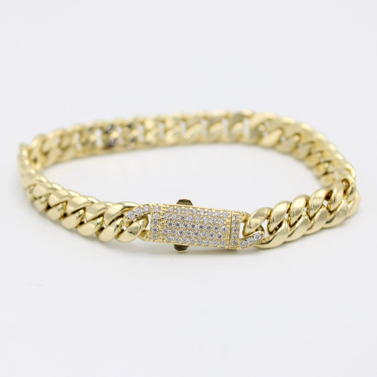 14K Women's Semi-Solid Cuban Bracelet Cz Stones At Lock