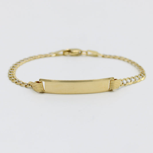 14K Name Plate Solid Cuban Baby Bracelet Two Tones Yellow Gold