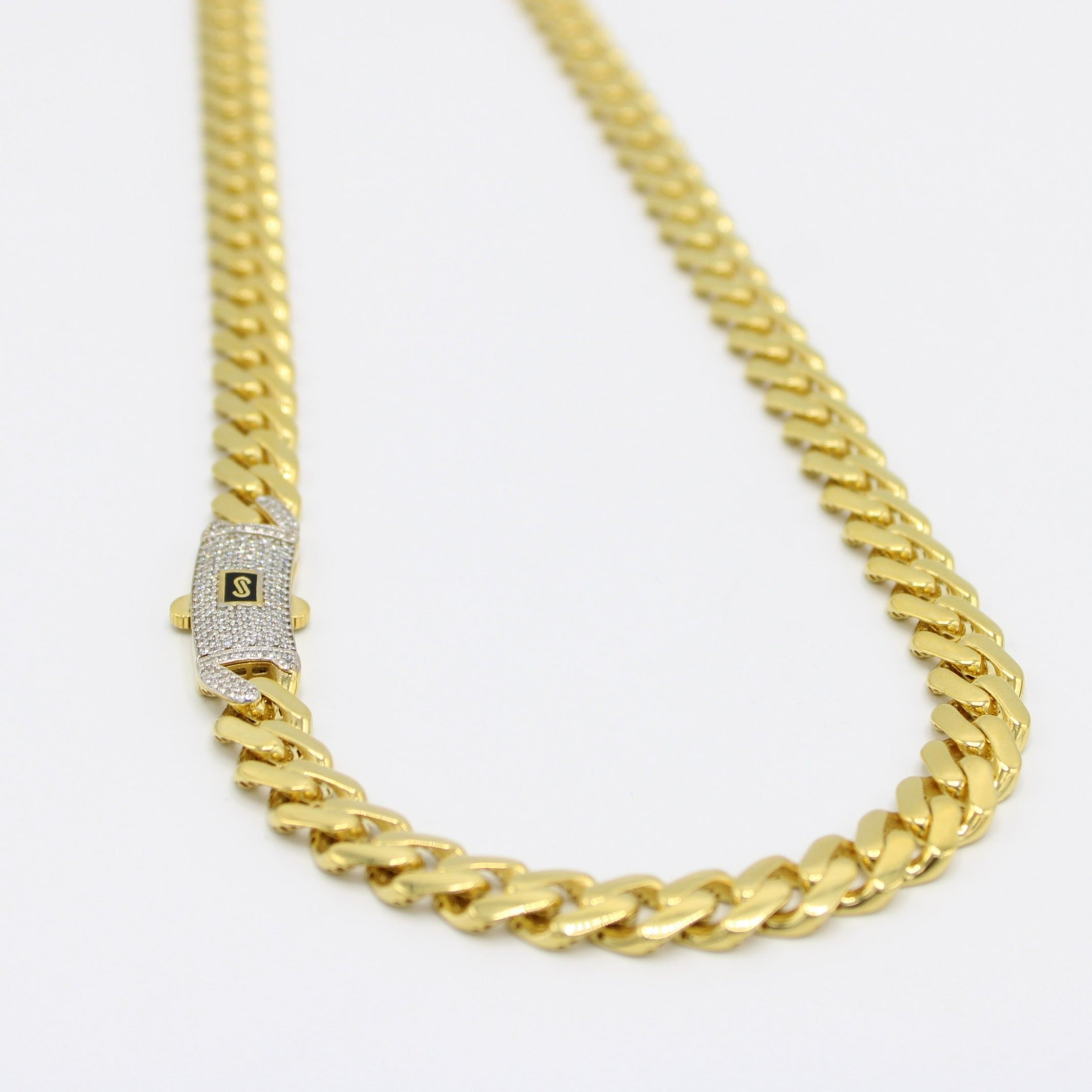 14K Men's Monaco Chain Curve Cz Lock Yellow Gold