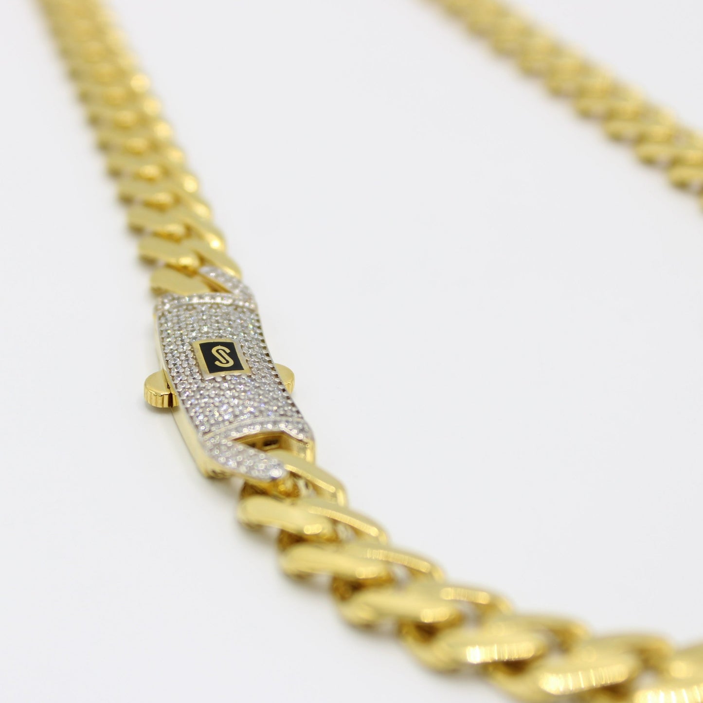 14K Men's Monaco Chain Curve Cz Lock Yellow Gold