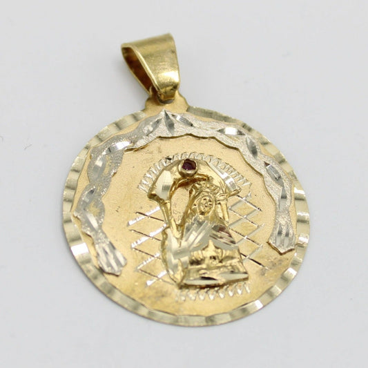 14K Virgen Maria Solid Pendant Yellow Gold