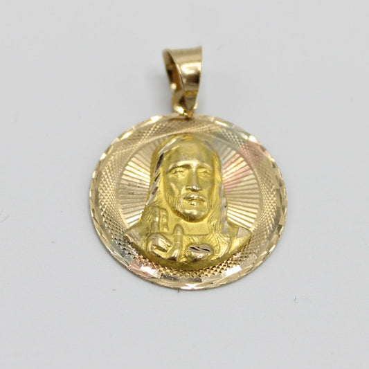 14K Jesus Face Pendant Cz Stones Three Tones Yellow Gold