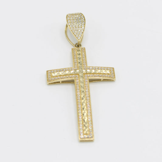 14K Cross Pendant Cz Stones Yellow Gold