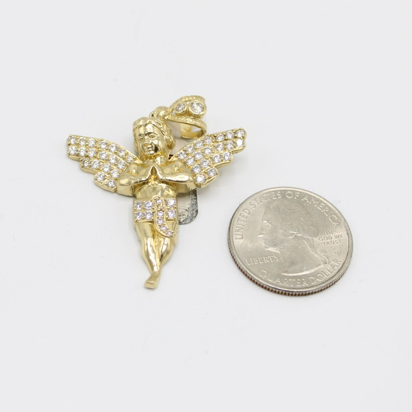 14K Angel Cz Pendant Yellow Gold