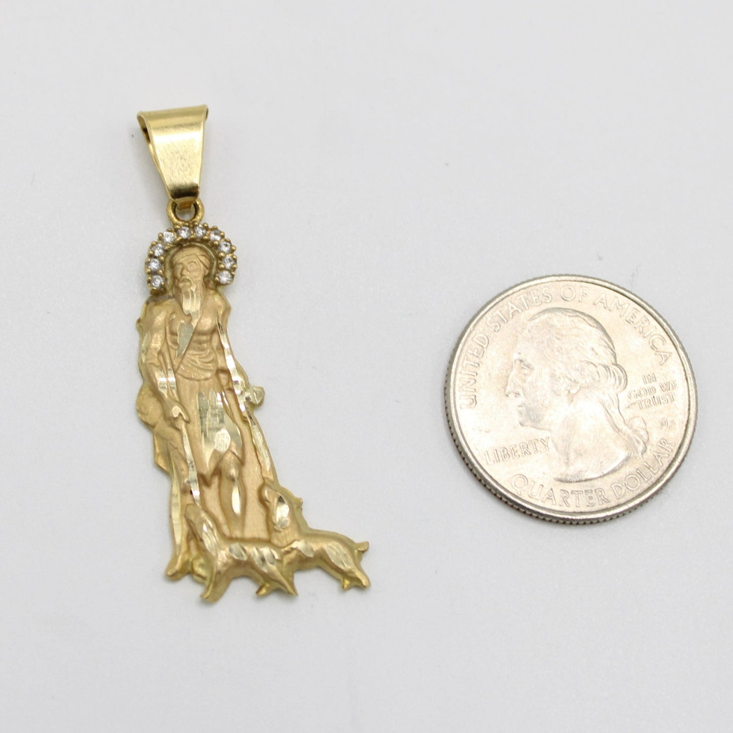 14K Solid San Lazaro Pendant Cz Stones Yellow Gold