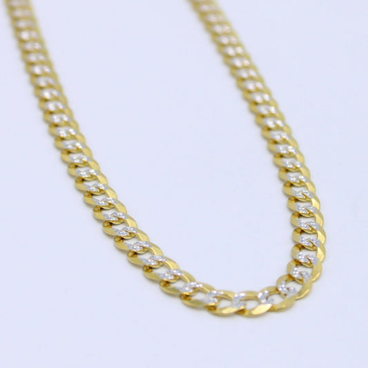 14K  Solid Flat Cuban Chain Two Tones Yellow Gold