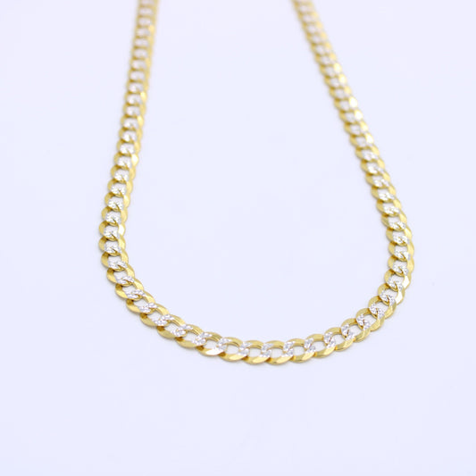 14K Solid Flat Cuban Chain Two Tones Yellow Gold