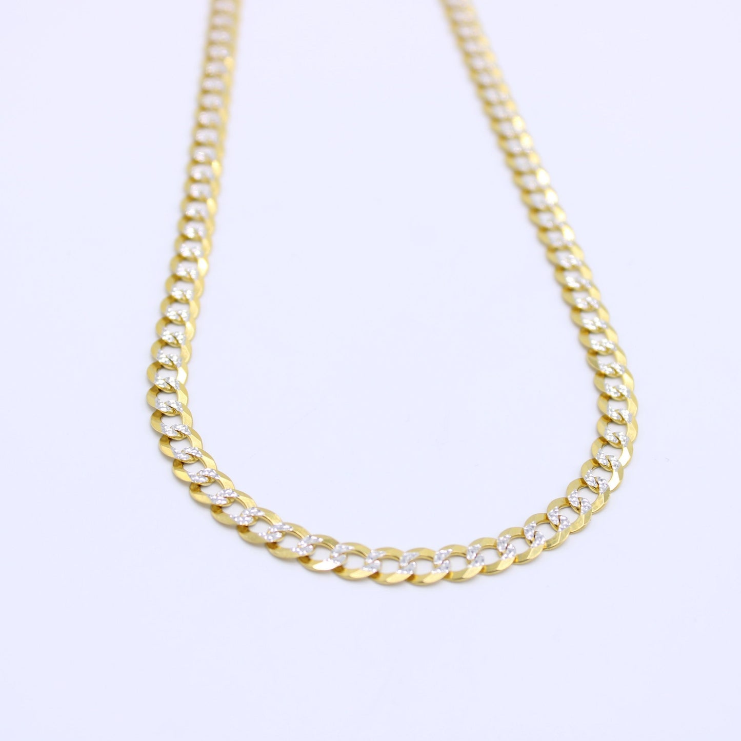 14K Solid Flat Cuban Chain Two Tones Yellow Gold