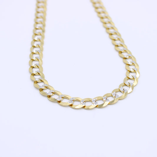 14K Solid Flat Cuban Chain Two Tones Yellow Gold