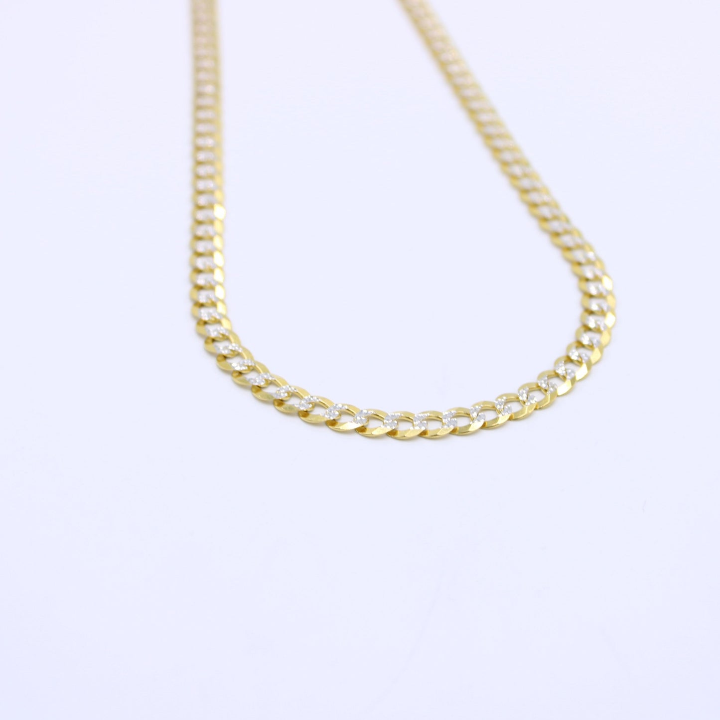 14K Solid Flat Cuban Chain Two Tones Yellow Gold