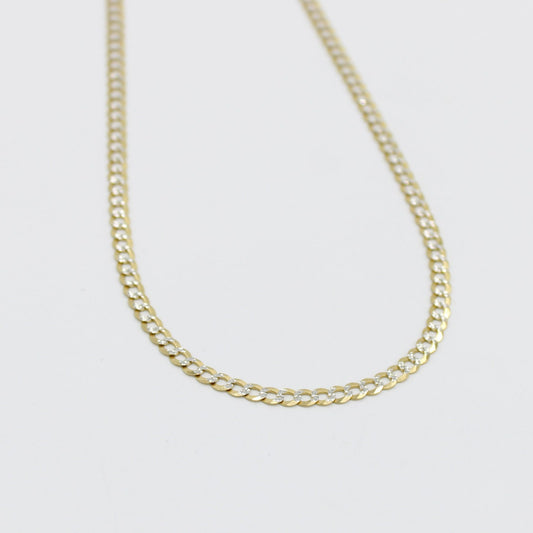 14K Solid Flat Cuban Chain Two Tones Yellow Gold