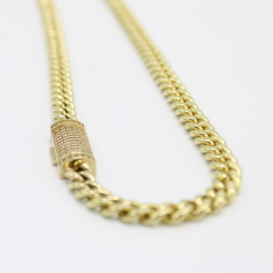 14K Choker Semi-Solid Miami Cuban Link Cz Lock \\ 7.5 mm - 16” \\