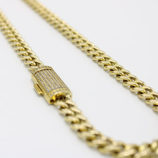 14K Choker Semi-Solid Miami Cuban Link Cz Lock \\ 7.7 mm - 16” \\