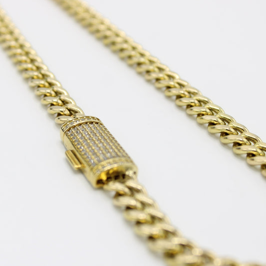 14K Choker Semi-Solid Miami Cuban Link Cz Lock \\ 6.7 mm - 16” \\