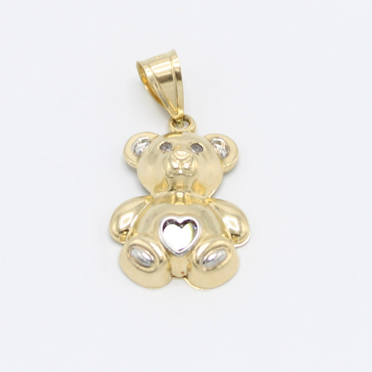 14K Teddy Bear  with 🤍 Heart White Birthstone (December) Yellow Gold