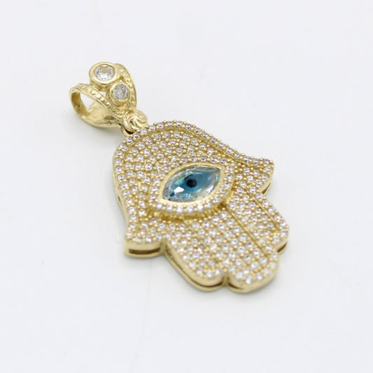 14K Hamsa Pendant Cz Stones Yellow Gold