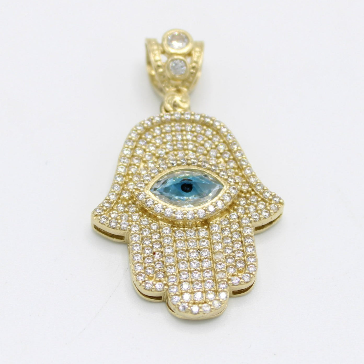 14K Hamsa Pendant Cz Stones Yellow Gold