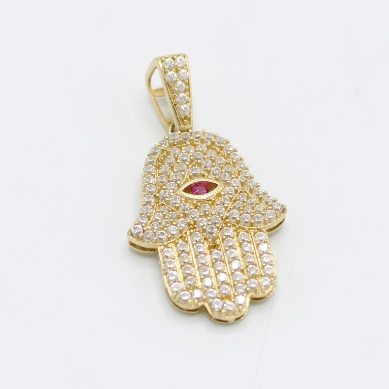 14K Hamsa Pendant Cz Stones Yellow Gold