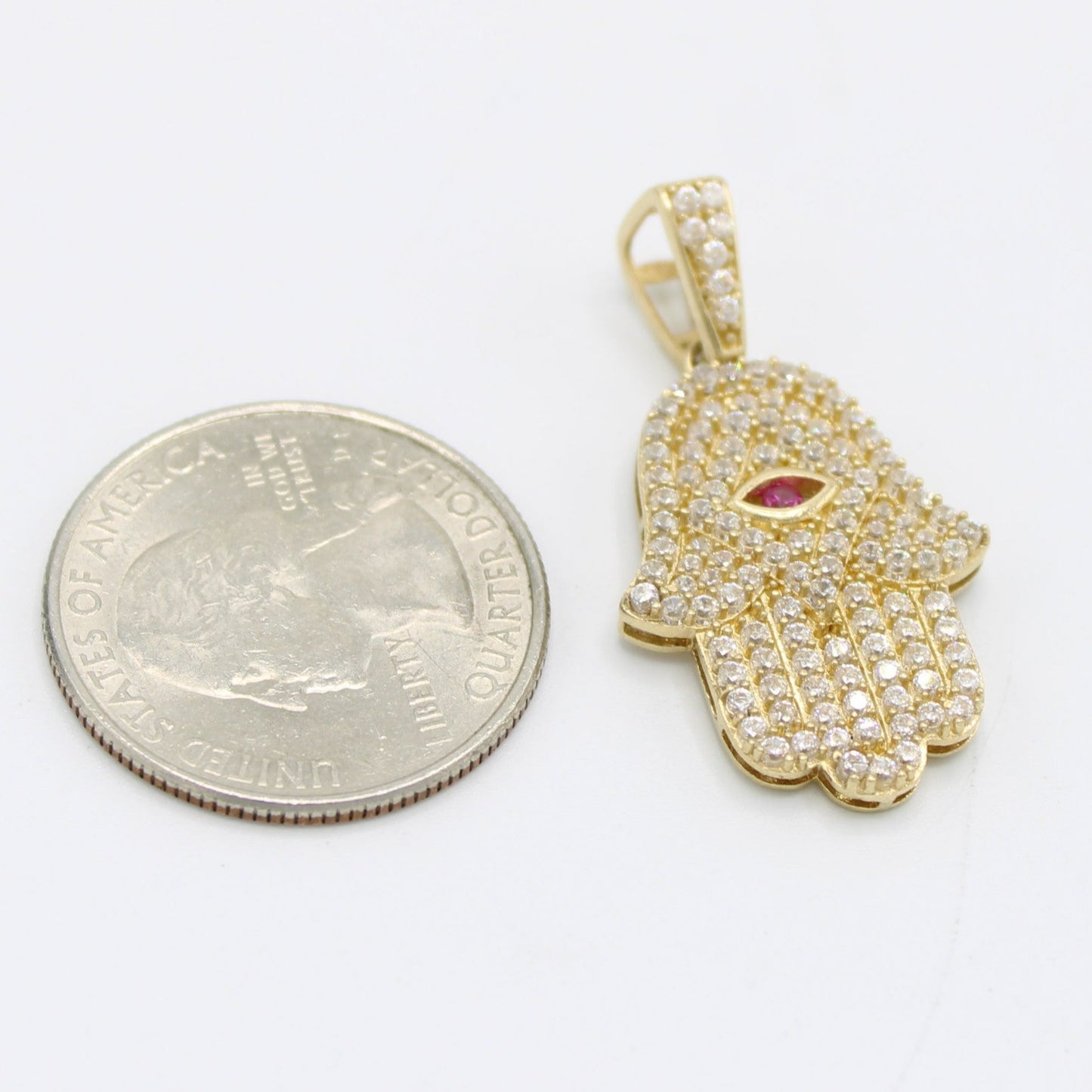 14K Hamsa Pendant Cz Stones Yellow Gold