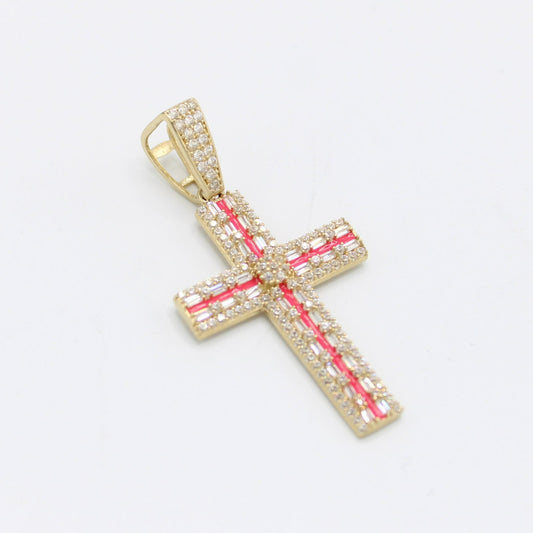 14K Cross Pendant Cz Stones Yellow Gold