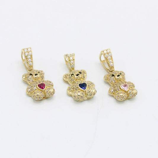 14K Teddy Bear Pendant cz ( Birthstones ) Stones Yellow Gold