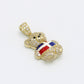 14K Teddy Bear Dominican Flag Cz Stones Yellow Gold