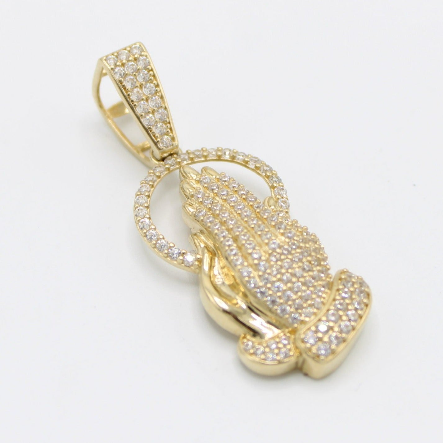 14K Pray Hands Cz Stones Yellow Gold