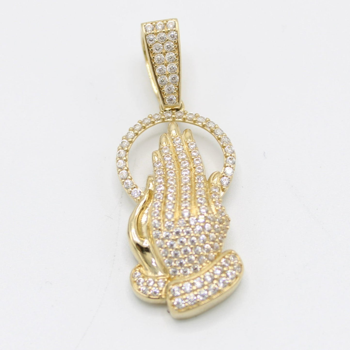 14K Pray Hands Cz Stones Yellow Gold