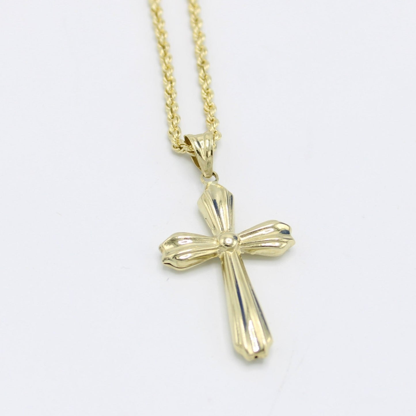 14K Cross Pendant with Hollow Rope Chain Yellow Gold