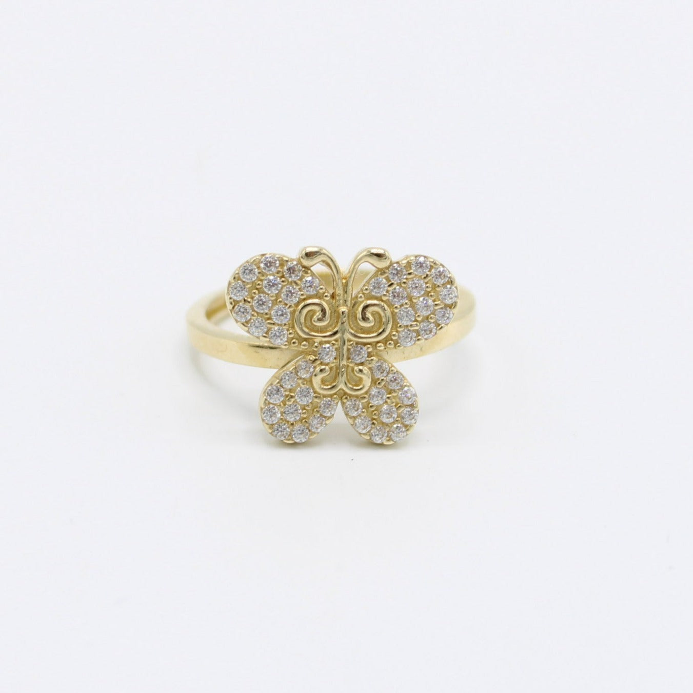 14K Butterfly Women's Ring Cz Stones Yellow Gold