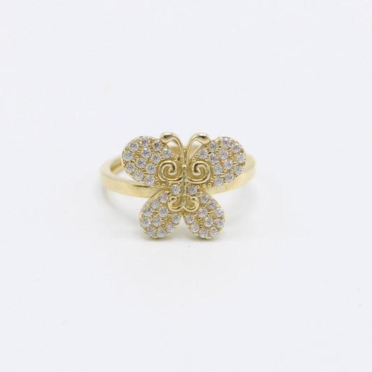 14K Butterfly Women's Ring Cz Stones Yellow Gold