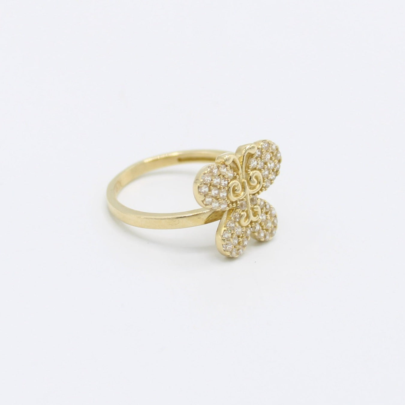 14K Butterfly Women's Ring Cz Stones Yellow Gold