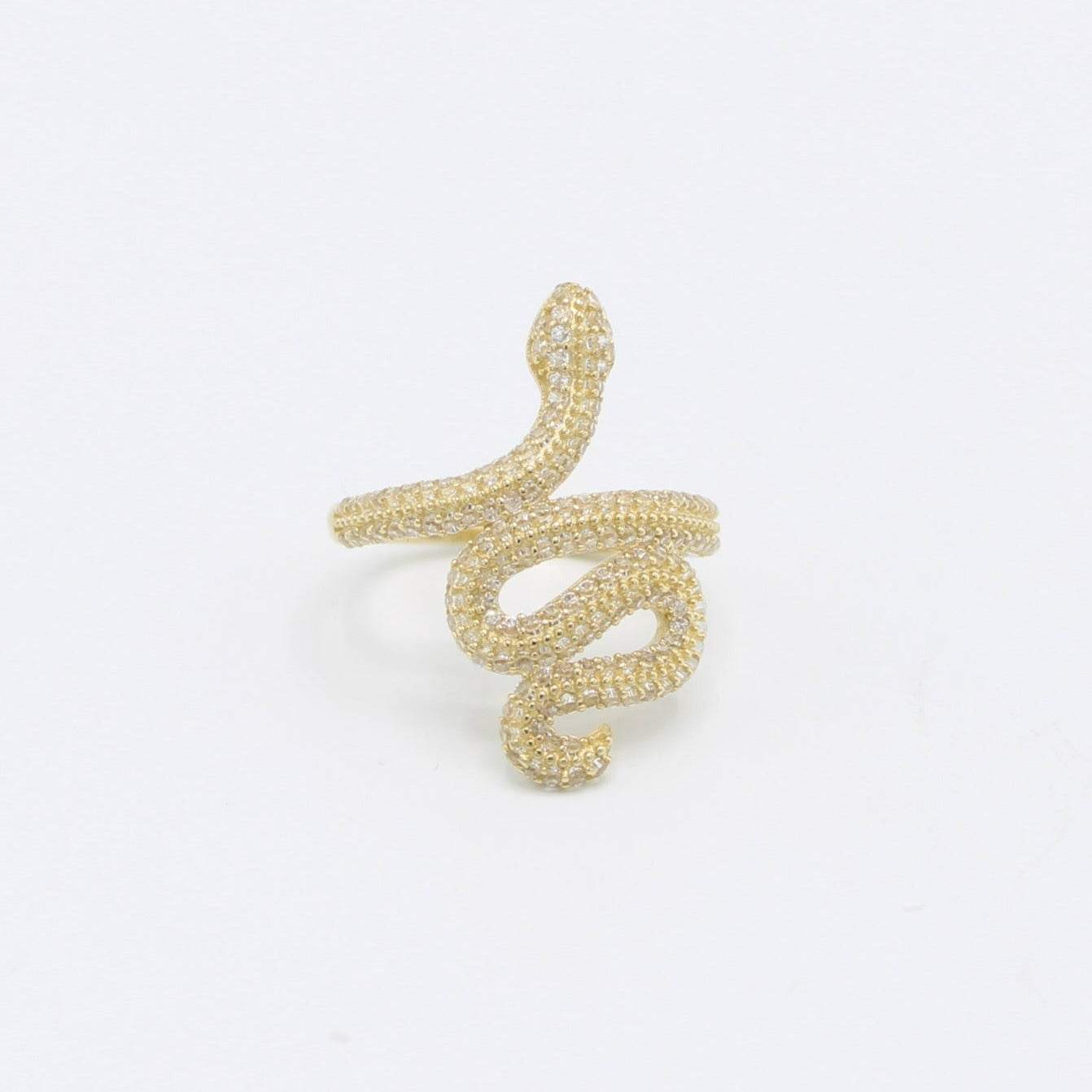 14K Snake Women's Ring Cz Stones Yellow Gold