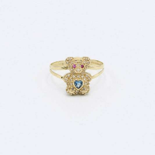 14K Teddy Bear Birthstone (sky blue) Women's Ring Cz Stones Yellow Gold