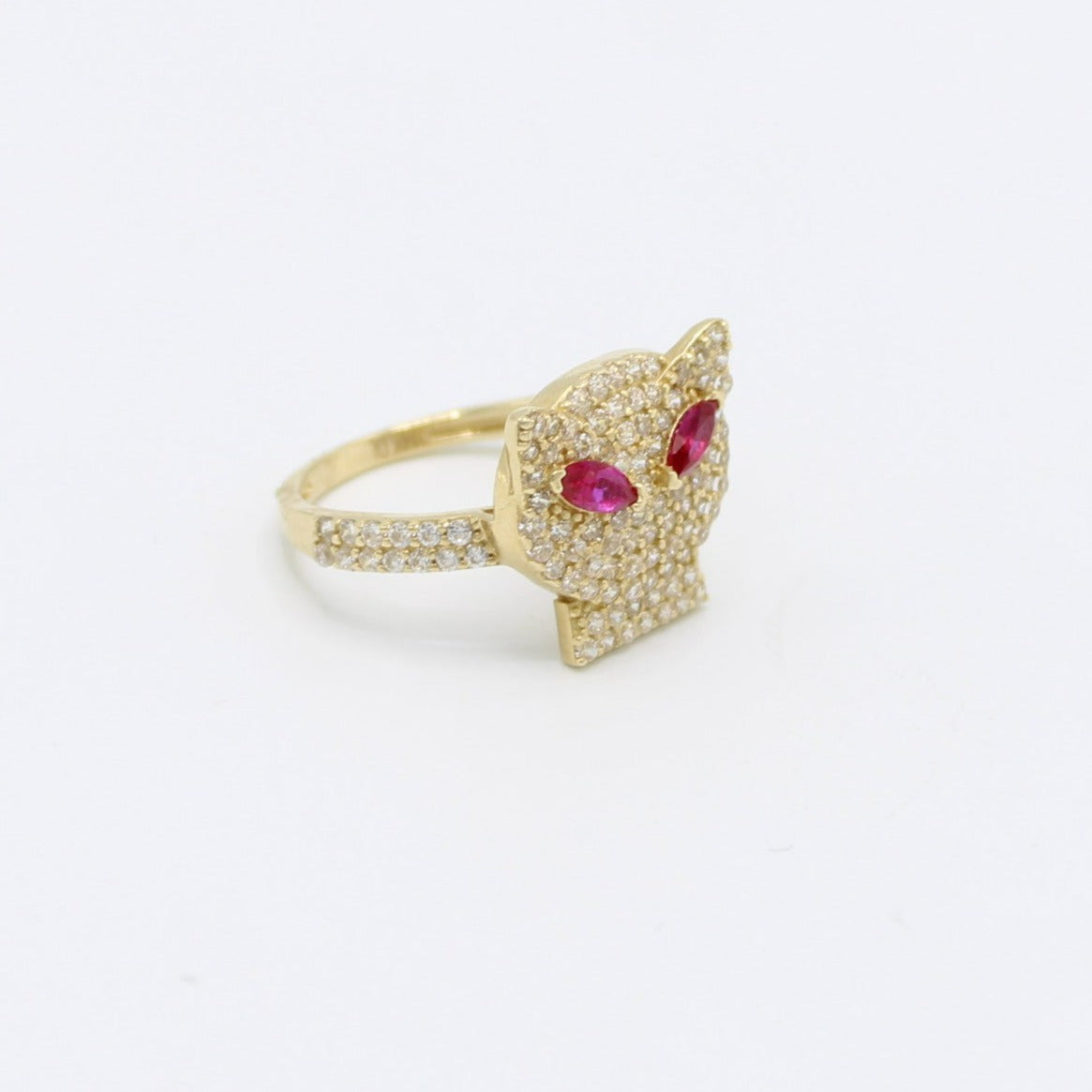 14K Cat Women's Ring Cz Stones Yellow Gold