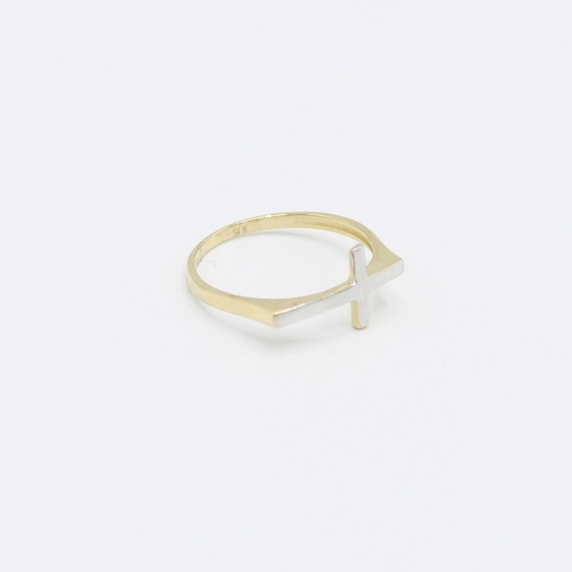 14K Cross Women's Ring Cz Stones Yellow Gold