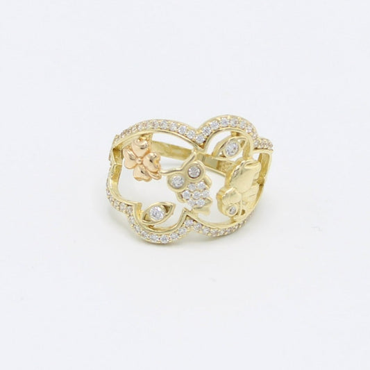 14K Lucky Women's Ring Cz Stones Yellow Gold