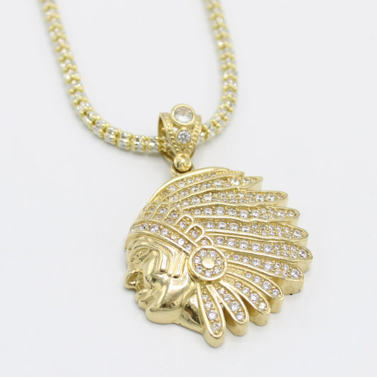 14K Indian Pendant with Ice Chain Yellow Gold