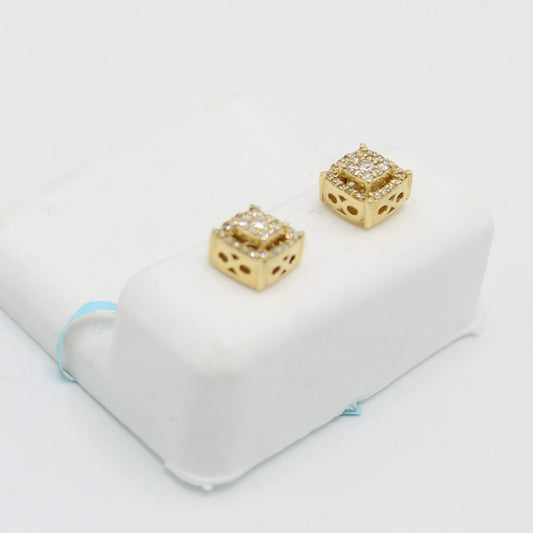 14K Square VS Diamond Earrings Yellow Gold