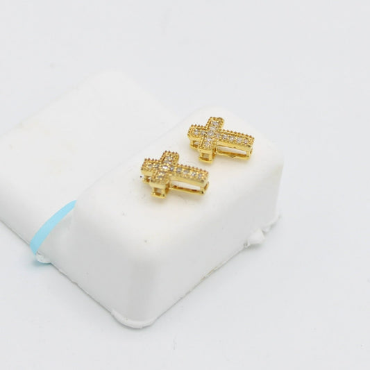 14K Cross VS Diamond Earrings Yellow Gold