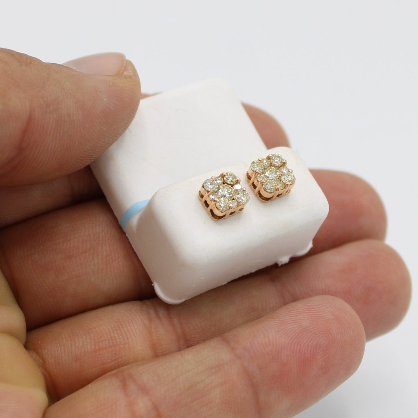 14K Square VS Diamond Earrings Rose Gold