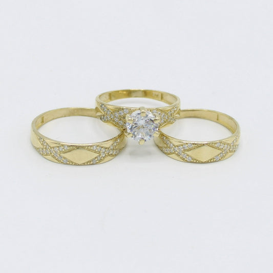 14K Trio Wedding Cz Stones Gold Yellow