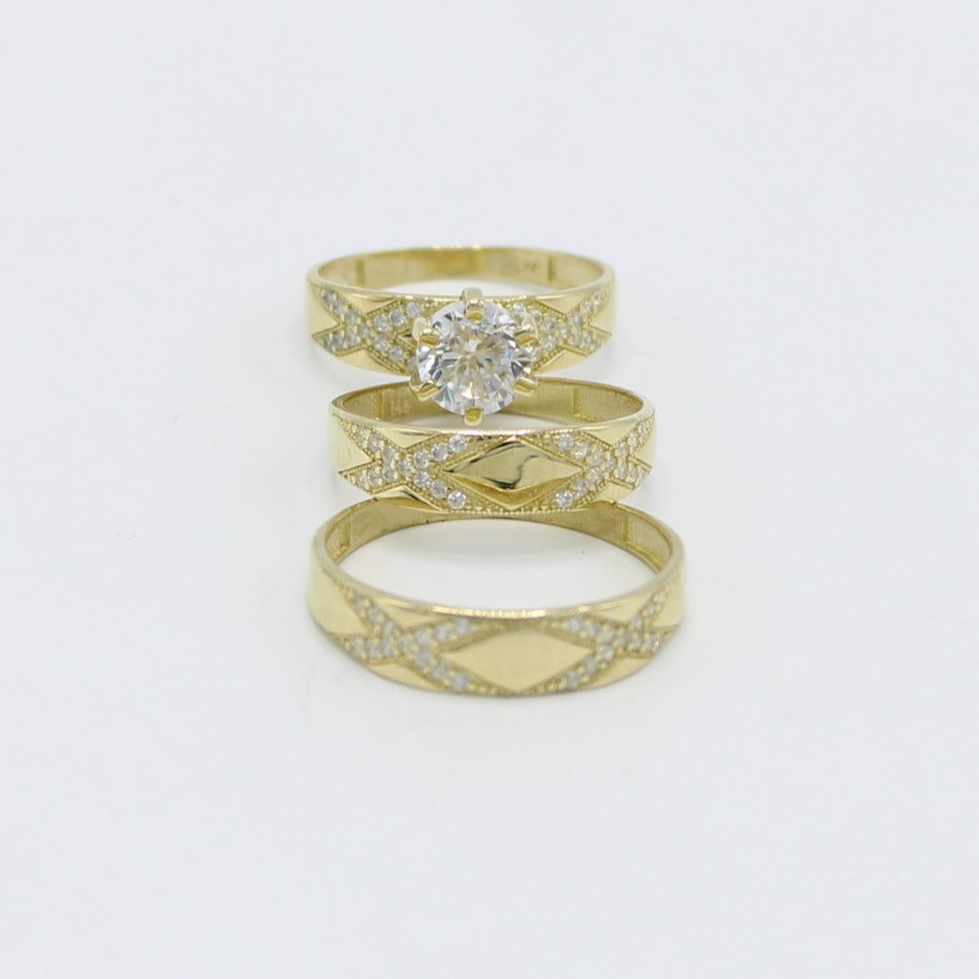 14K Trio Wedding Cz Stones Gold Yellow