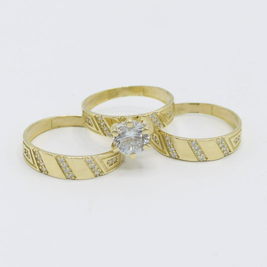 14K Trio Wedding Cz Stones Gold Yellow