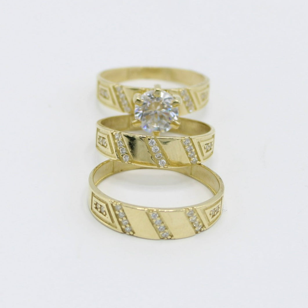 14K Trio Wedding Cz Stones Gold Yellow – Alex Diamond Jewelry