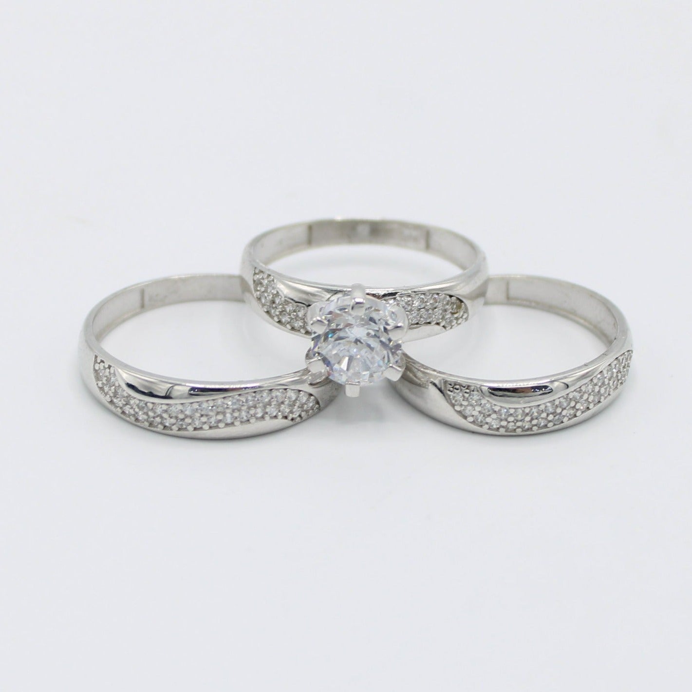 14K Trio Wedding Cz Stones White Yellow